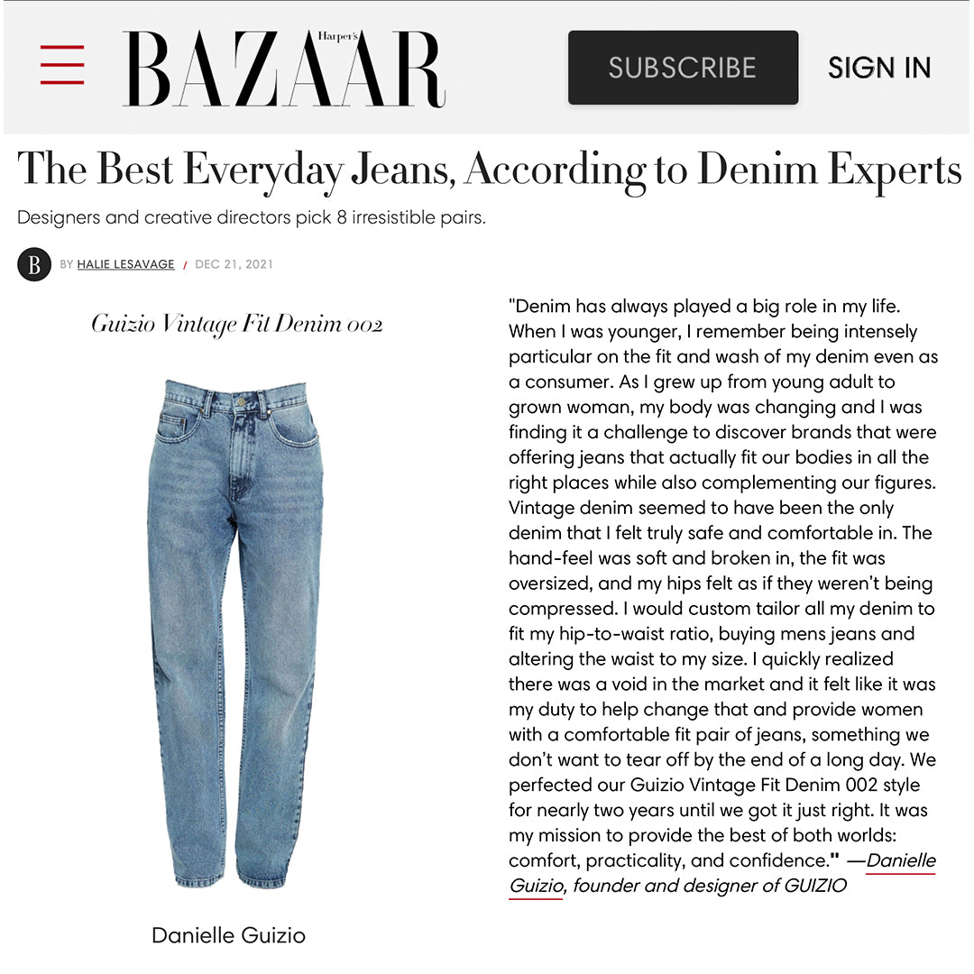 Guizio Denim in Harper's Bazaar December 2021