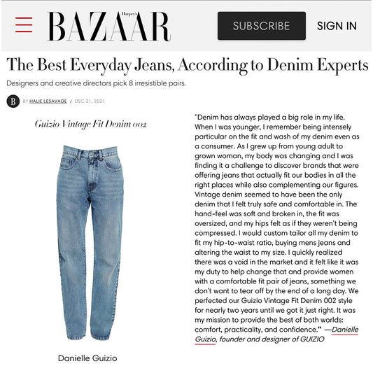 Guizio Denim in Harper's Bazaar December 2021