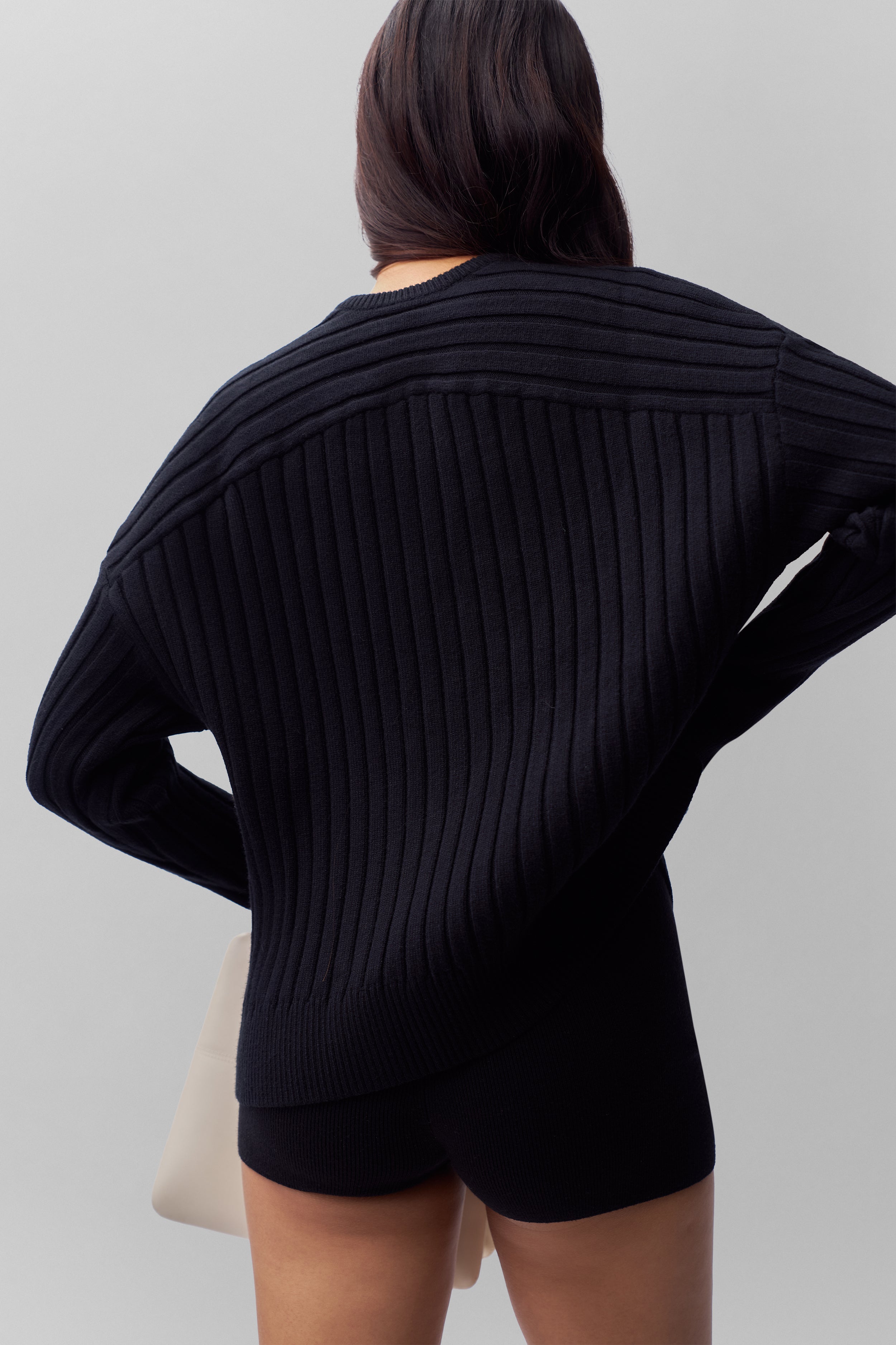 Cleon Rib Knit Pullover in Black