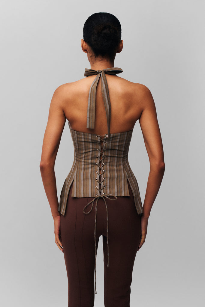 Carine Halter Top in Brown Stripe