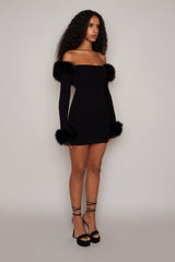 Faux Fur Off The Shoulder Mini Dress