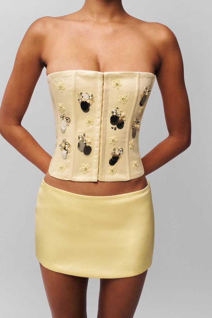 Embellished Satin Corset in Honey Butter