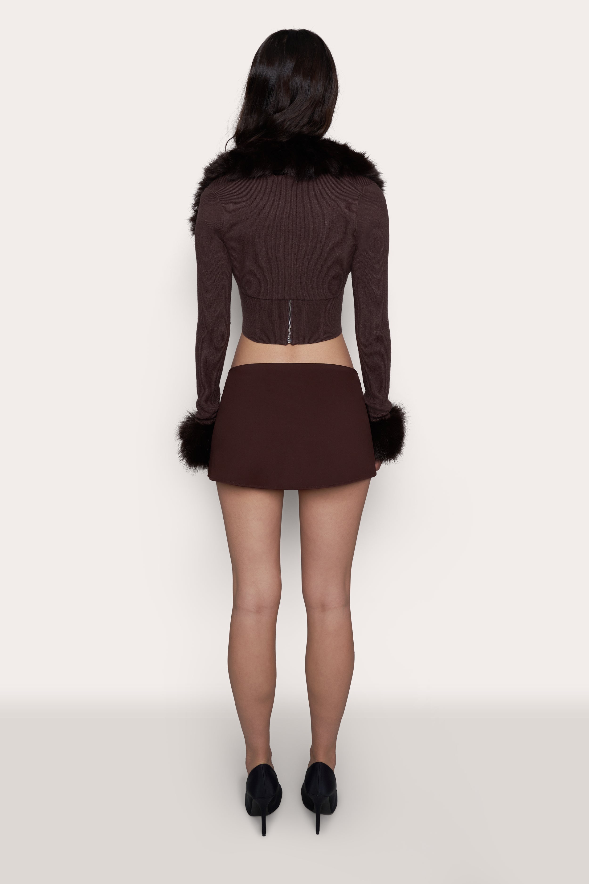 Faux Fur Knit Bolero in Brown