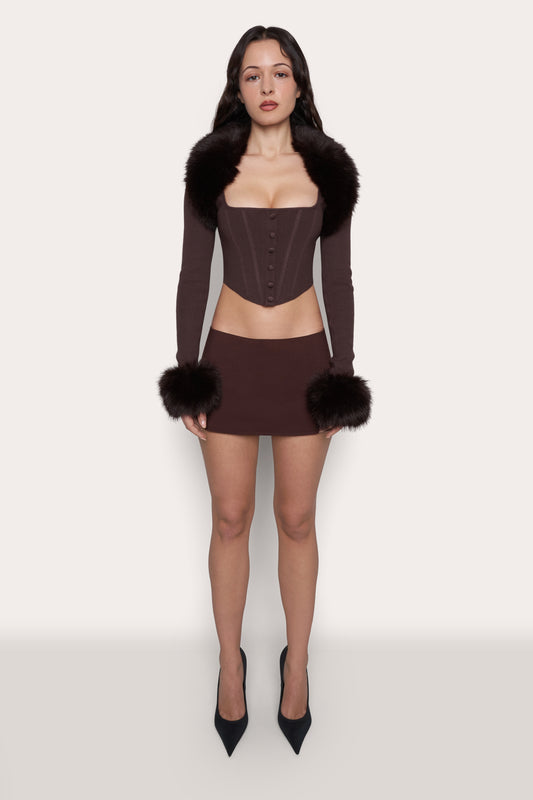 Faux Fur Knit Bolero in Brown