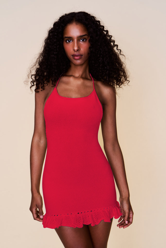 Crochet Halter Mini Dress