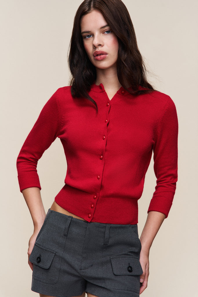 Emelie Cropped Wool Cardigan in Red Love