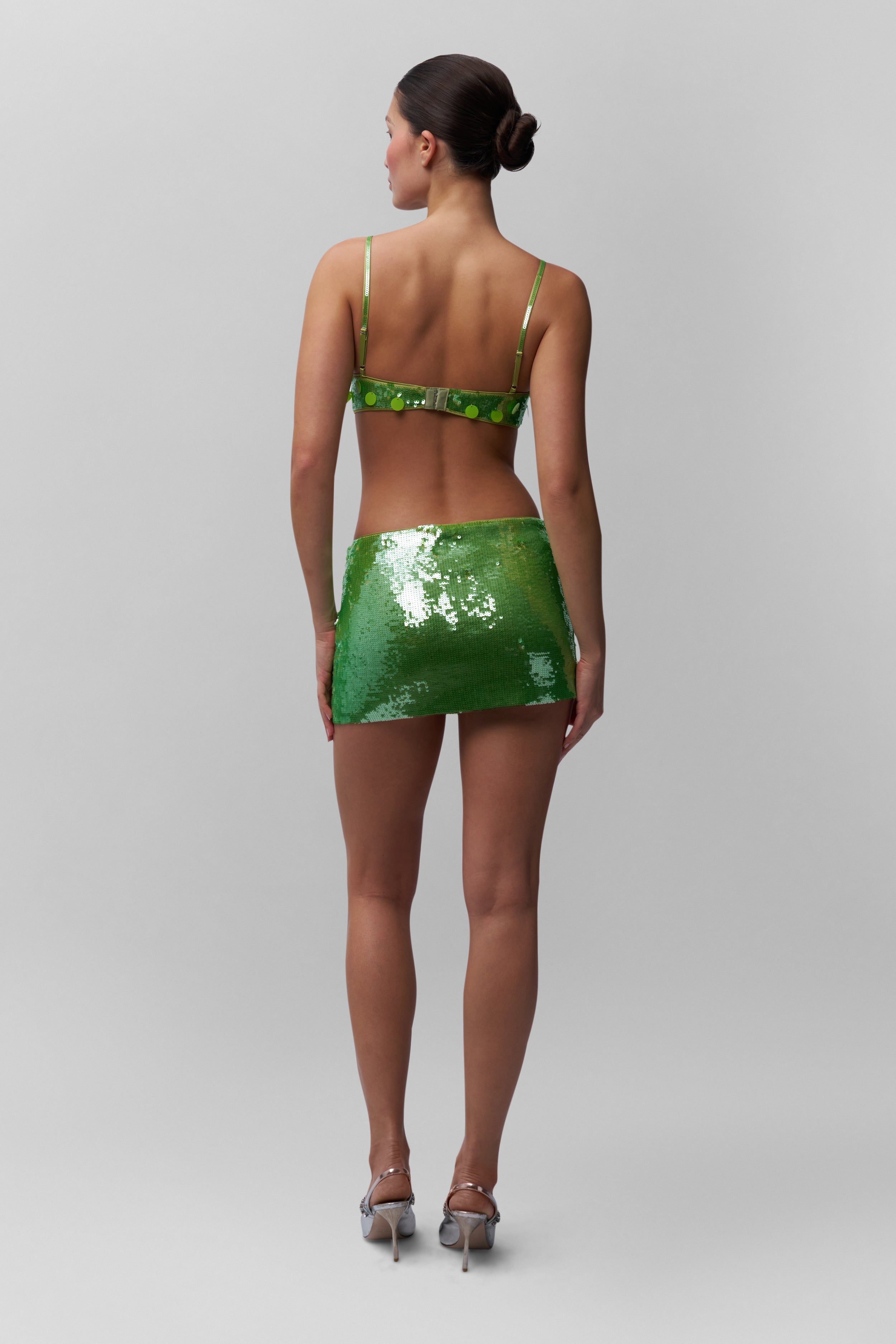 Ruched Sequin Skirt in Martini Olive