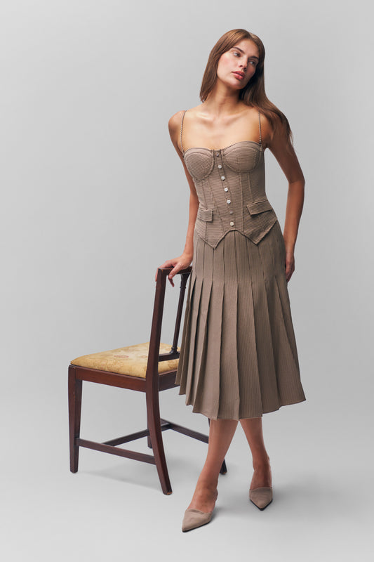 Gibson Pleated Skirt in Brown