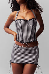 Gingham Ruched Side Tie Mini Skirt