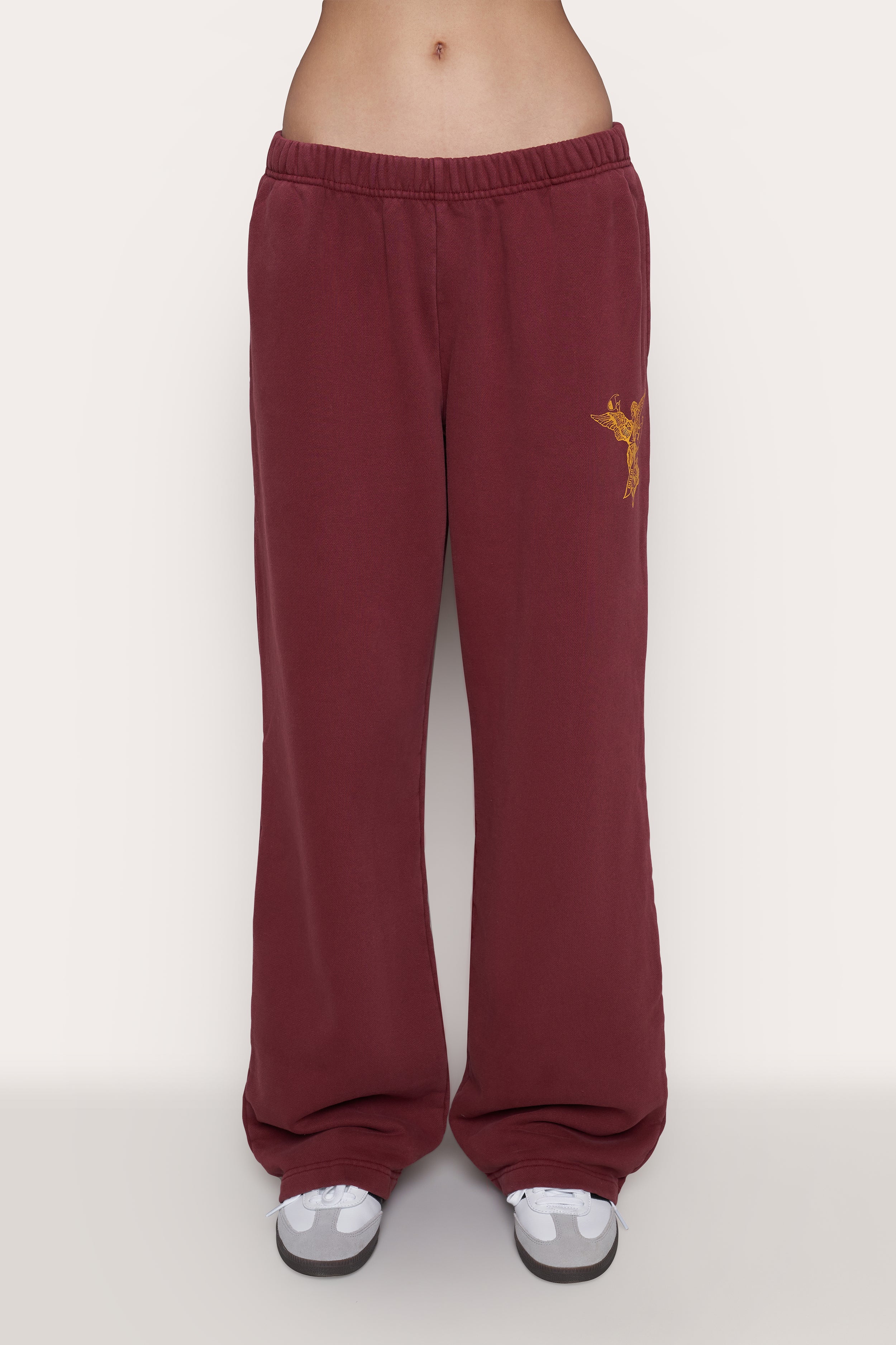 Guizio X Champion Reverse Weave Flare Sweatpants in Sun Dye Sepia Red