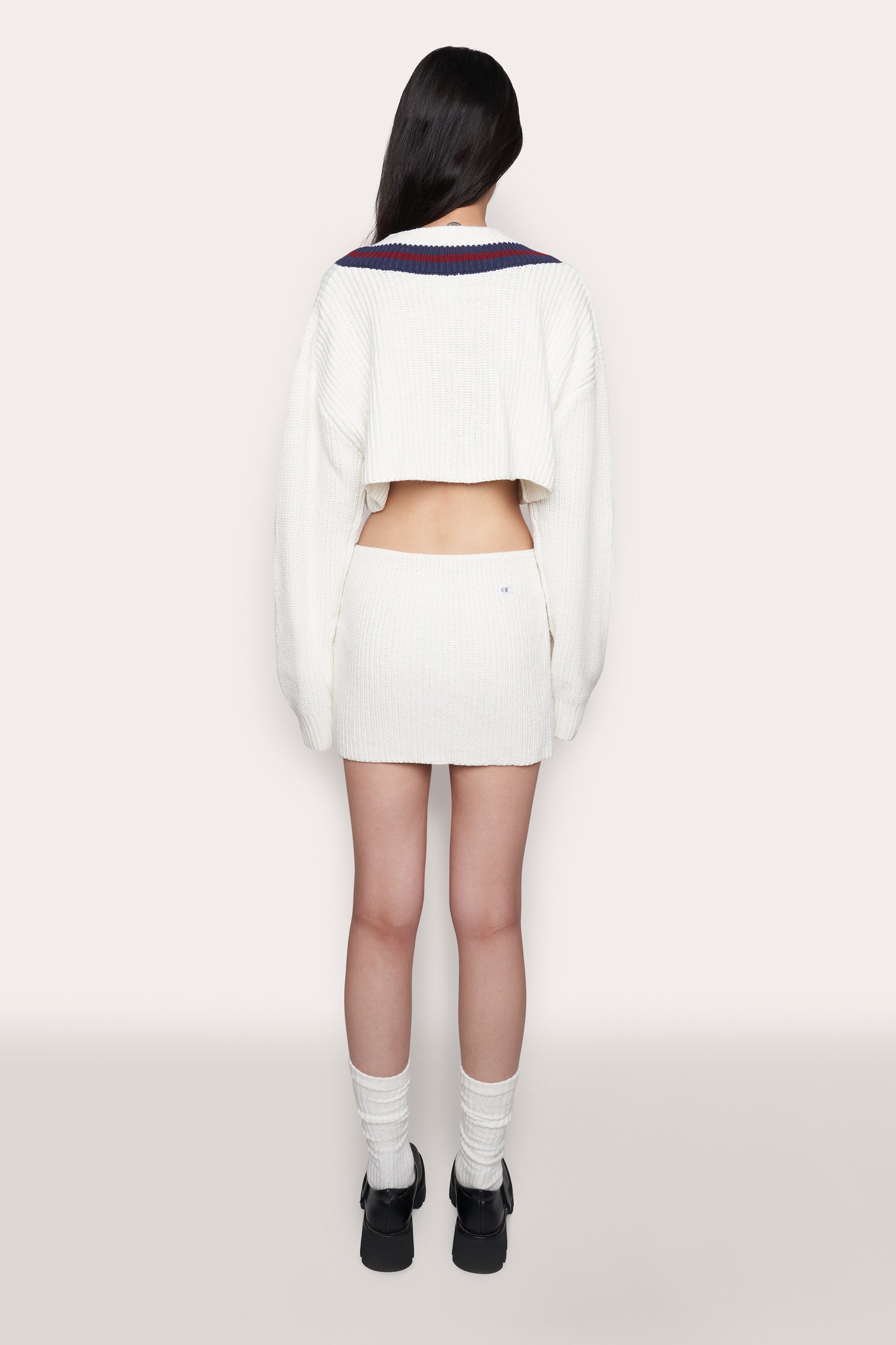 Guizio X Champion Rib Knit Mini Skirt in Chalk White