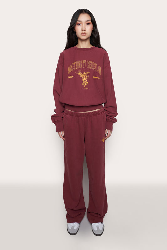 Guizio X Champion Reverse Weave Oversized Crewneck in Sun Dye Sepia Red