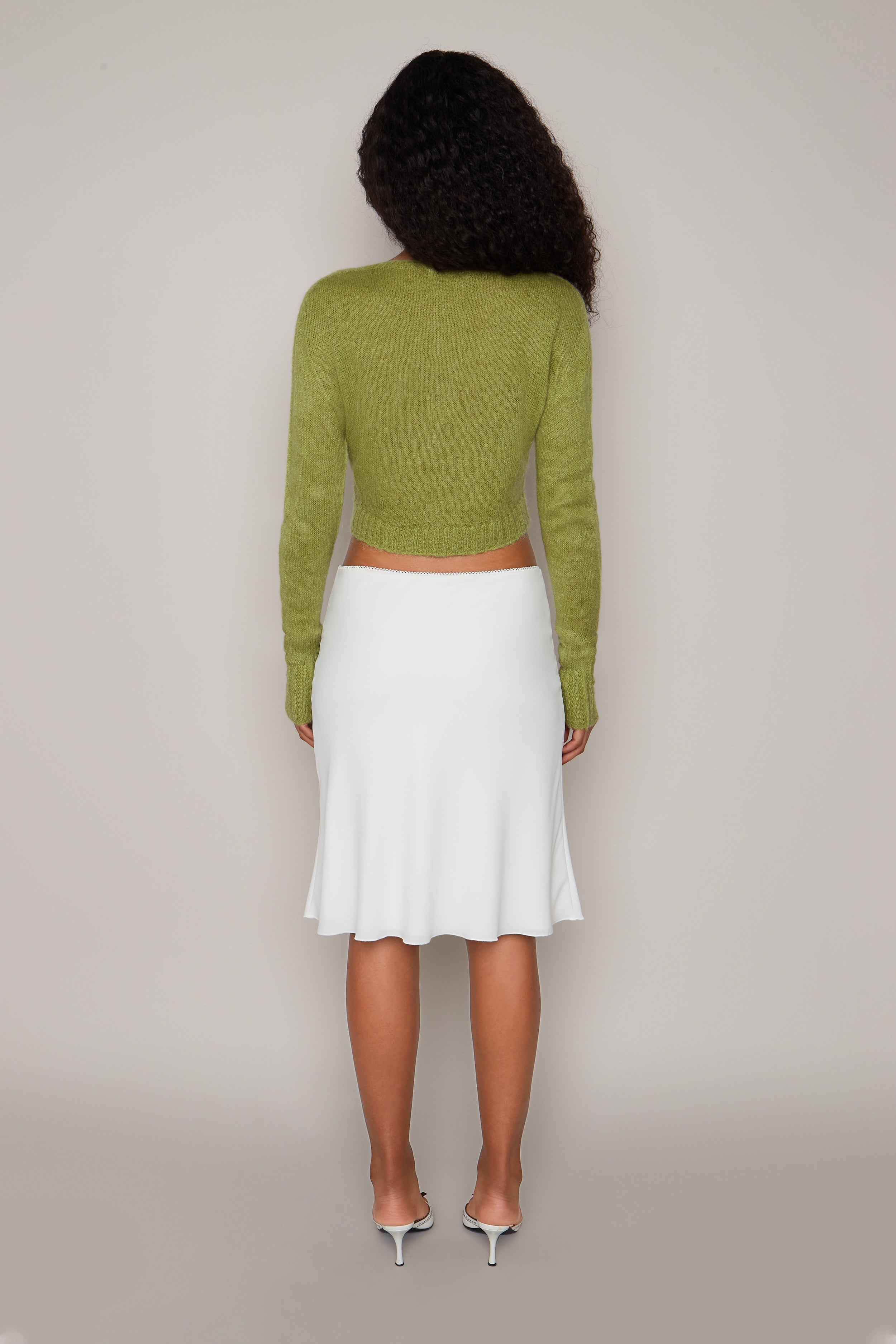 Mohair Ribbed Cardigan in Moss