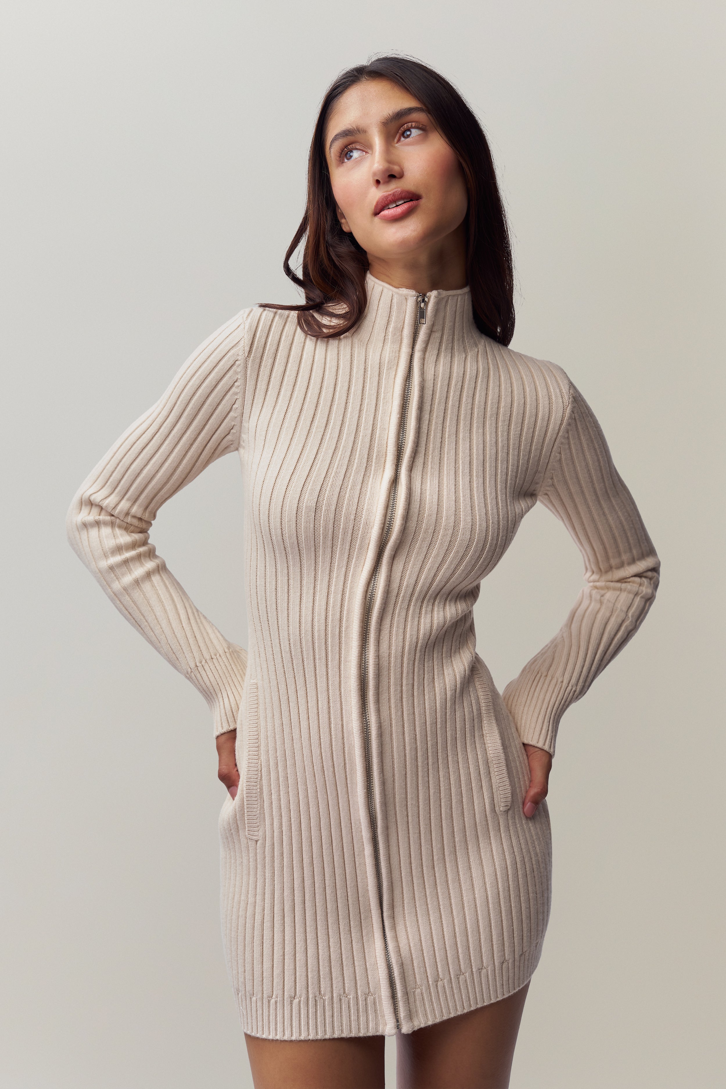 Nell Zip Up Dress in Ivory