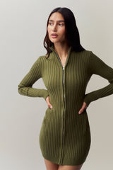 Nell Zip Up Dress in Sage