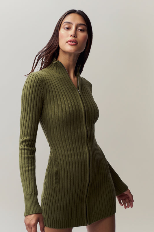 Nell Zip Up Dress in Sage