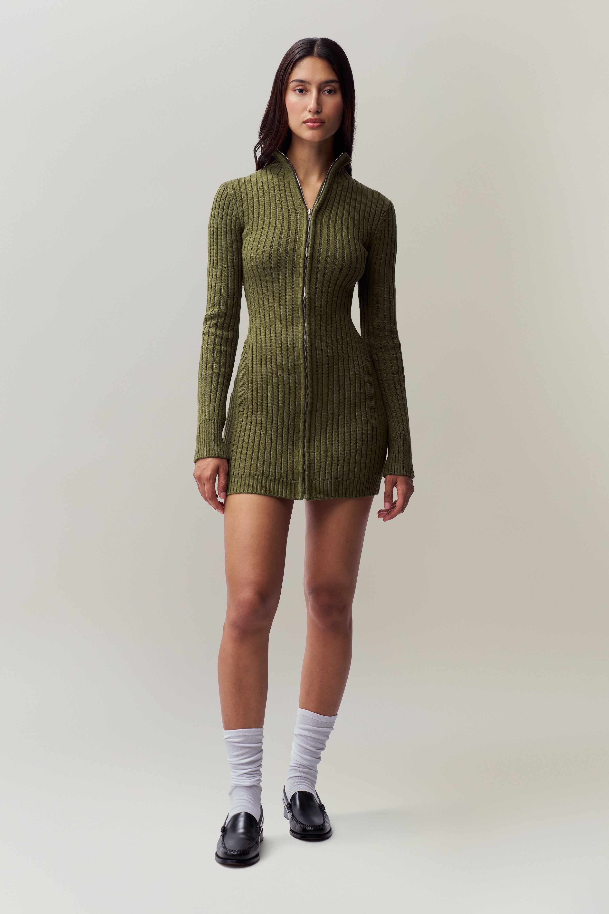 Nell Zip Up Dress in Sage