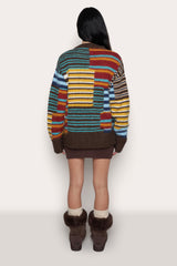 Oversized Novelty Crewneck in Brown Multi