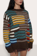 Oversized Novelty Crewneck in Brown Multi