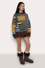 Oversized Novelty Crewneck in Brown Multi