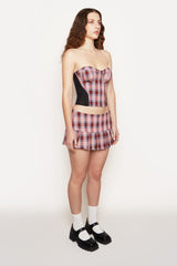 Guizio Pleated Micro Mini Skirt in Pink Plaid