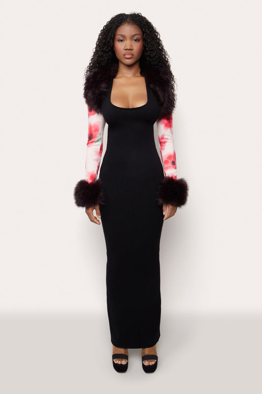 Printed Faux Fur Bolero in Water Floral