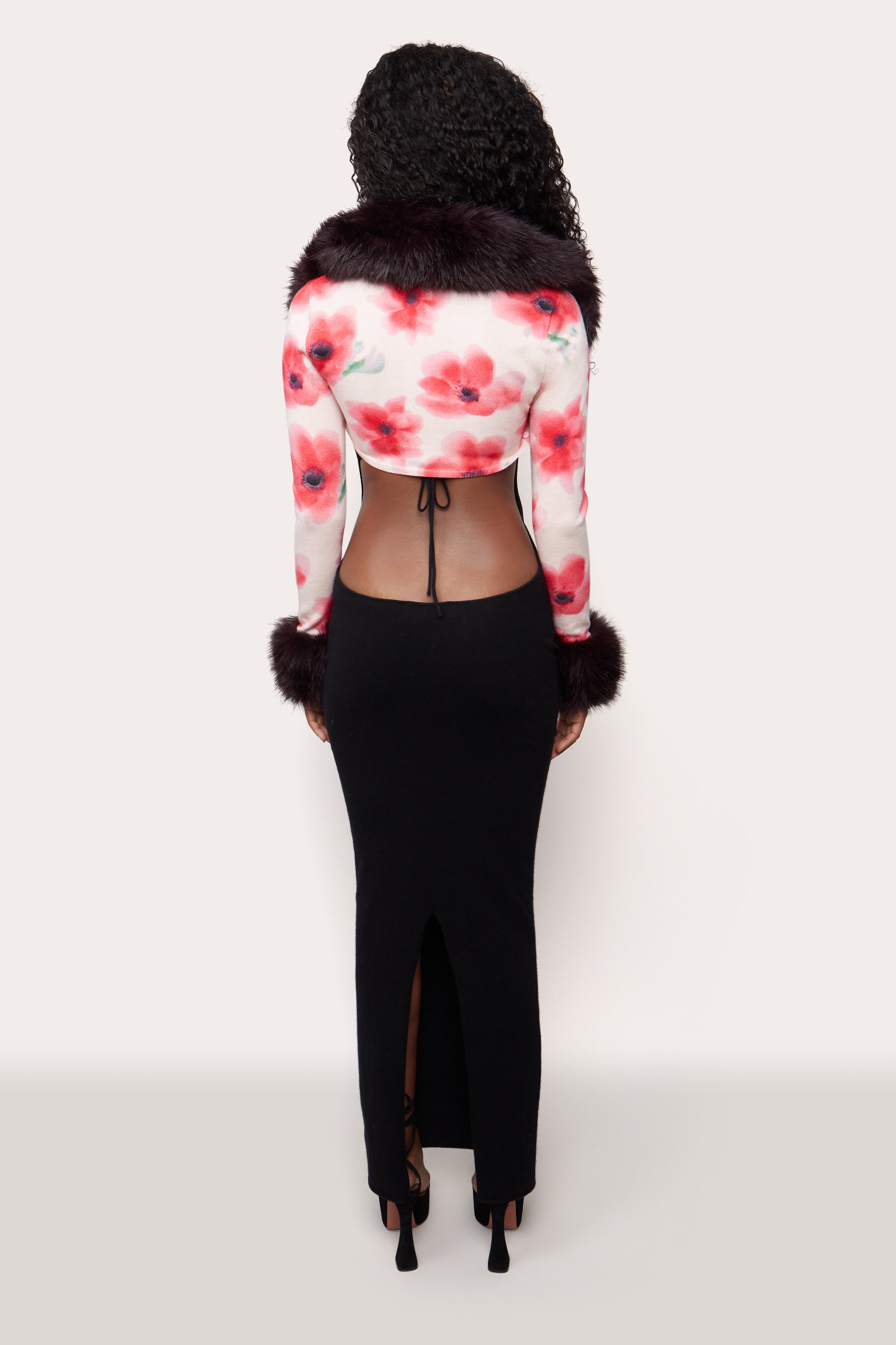 Printed Faux Fur Bolero in Water Floral