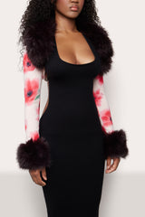 Printed Faux Fur Bolero in Water Floral