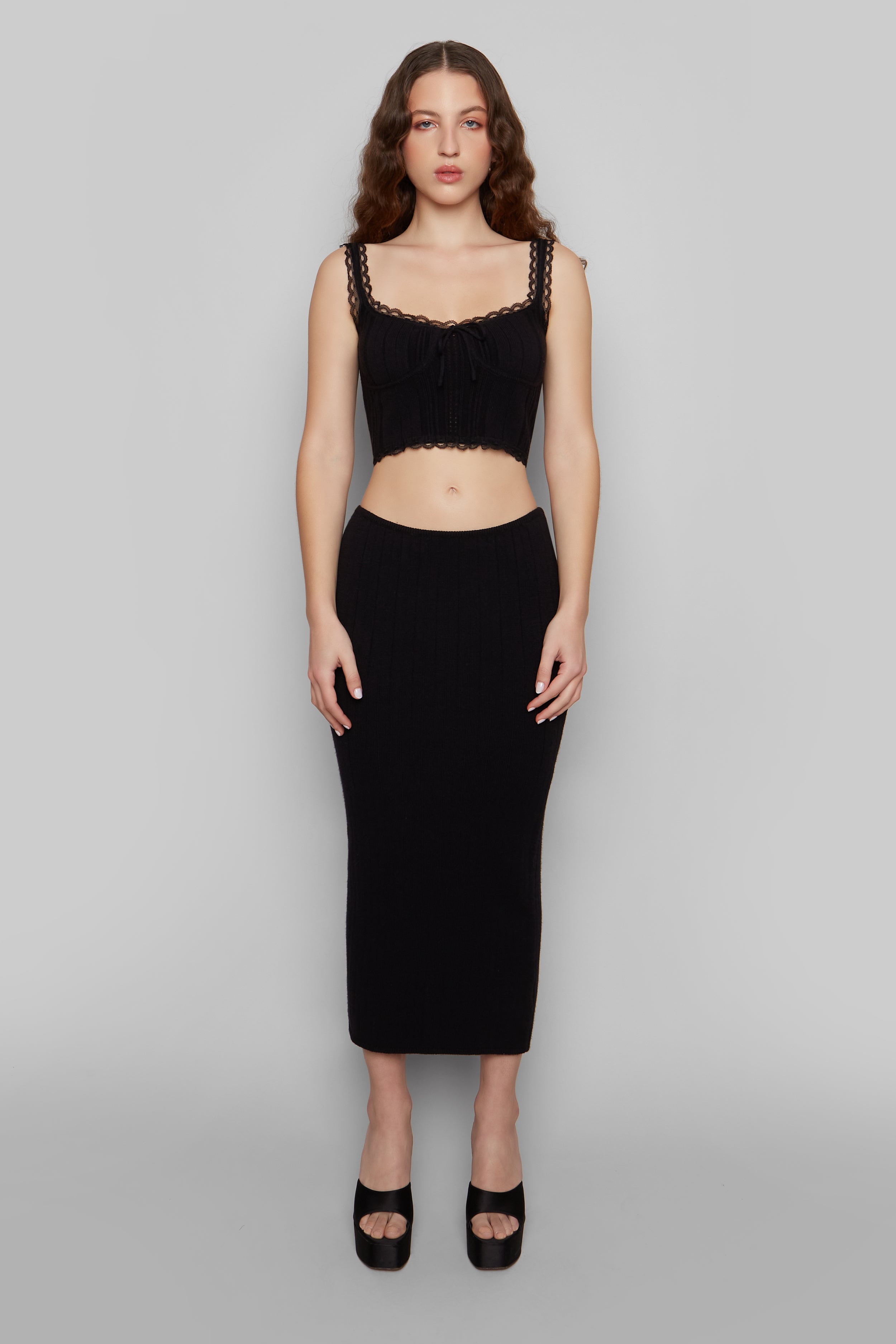 Rib Maxi Skirt in Black