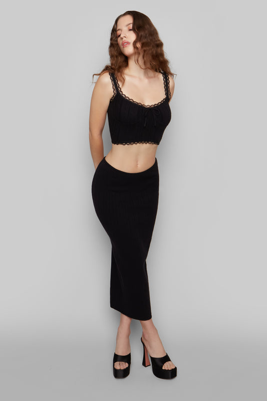 Rib Maxi Skirt in Black