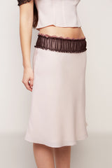 Ruched Chiffon Lace Midi Skirt in Ballet Slipper