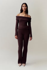 Thalia Off Shoulder Sweater in Chocolate