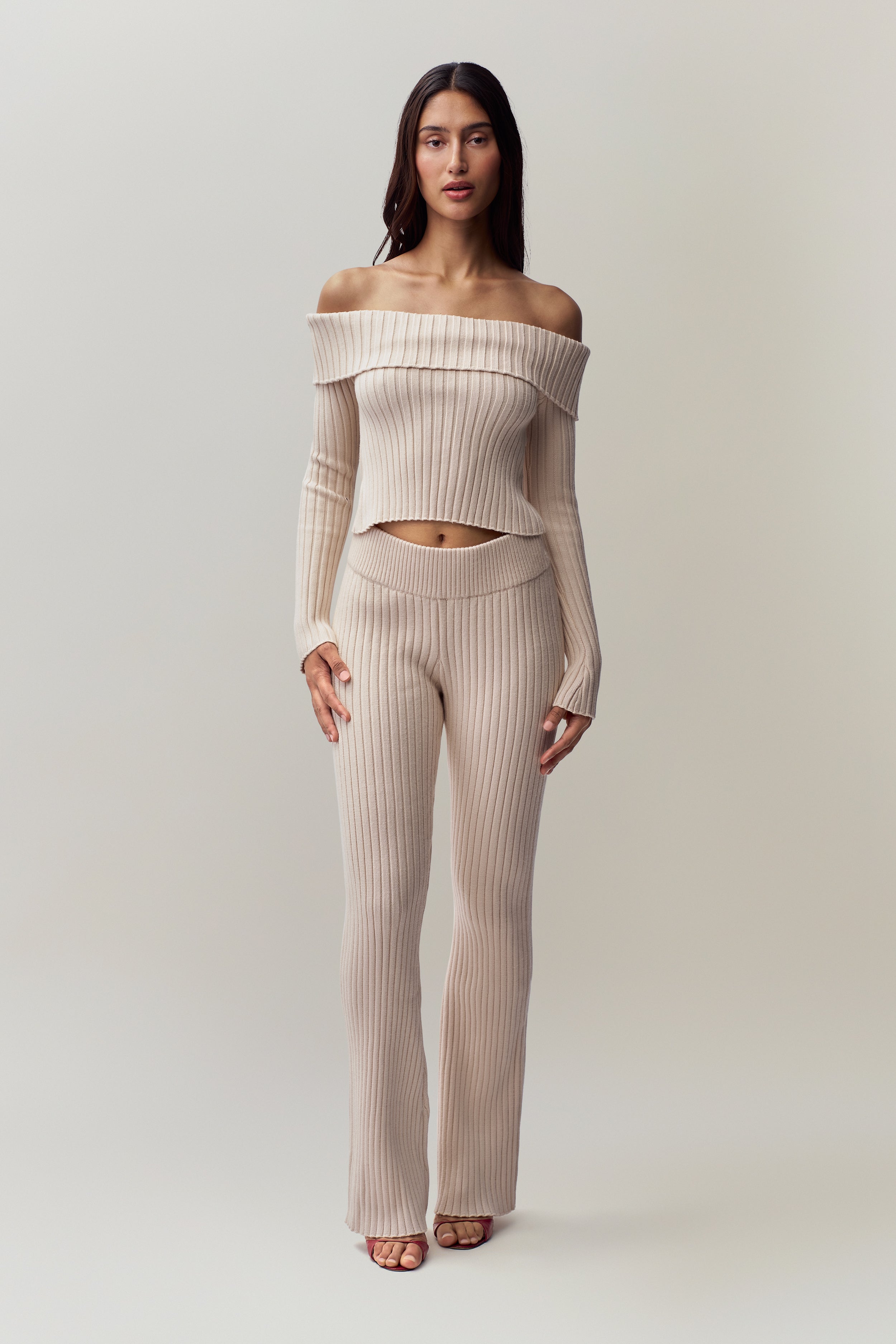 Thalia Rib Pants in Ivory