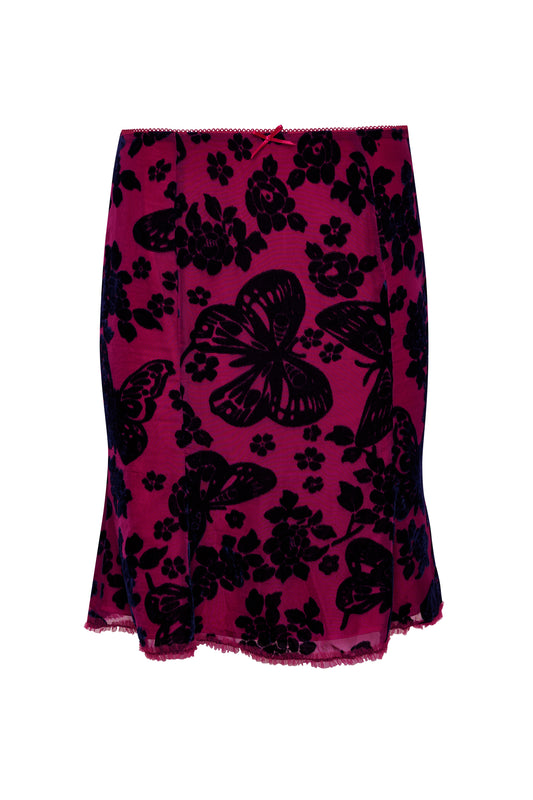 Butterfly Velvet Burnout Low Rise Midi Skirt